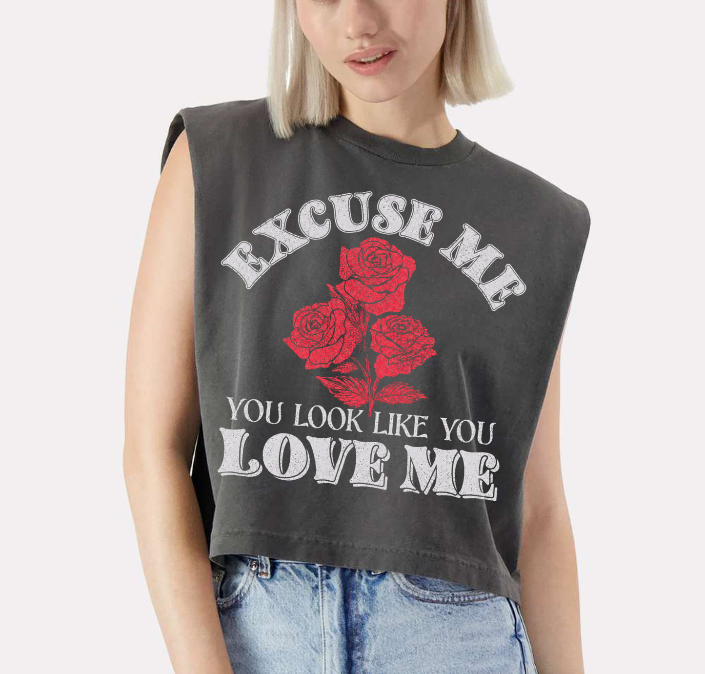 American Apparel Excuse Me You Look Like You Love Me Roses Country Music Boxy Crop