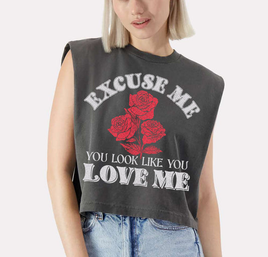 American Apparel Excuse Me You Look Like You Love Me Roses Country Music Boxy Crop