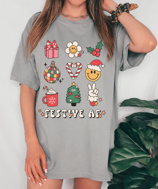 Gray Mommy and Me Comfort Colors or Bella Festive AF Swerve Trees  Shirt/ Christmas Shirt/  Adult