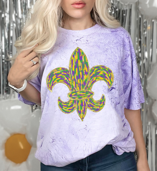 Comfort Colors Color Blast Golf Fleck Fleur De Lis Shirt/ Mardi Gras Tee