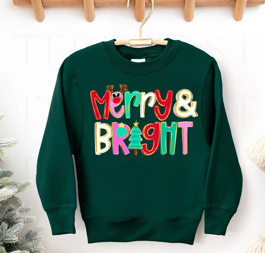 Merry and Bright Christmas Gildan or Bella Christmas Sweatshirt/ Holiday Sweatshirt/ Youth and Adult Sizes