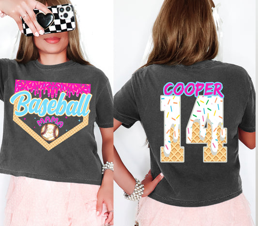 Boxy Crop Custom Baseball Mama Ice Cream Drip Number Baseball Shirt / Personalized Baseball Drip Shirts