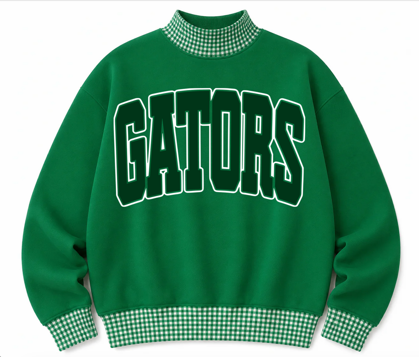 Gingham School Spirit Gators or Any Other  Mascot/Team Mock Neck Sweatshirt - Completely Customizable/ Game Day Sweatshirts