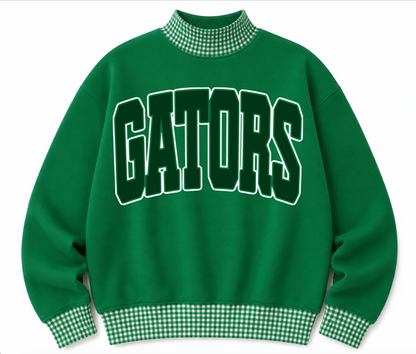 Gingham School Spirit Gators or Any Other  Mascot/Team Mock Neck Sweatshirt - Completely Customizable/ Game Day Sweatshirts