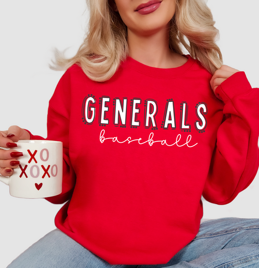 ACA Generals Baseball Spirit Sweatshirt Shirt/ Gildan or Bella Canvas Brand/ Youth and Adult Sizes