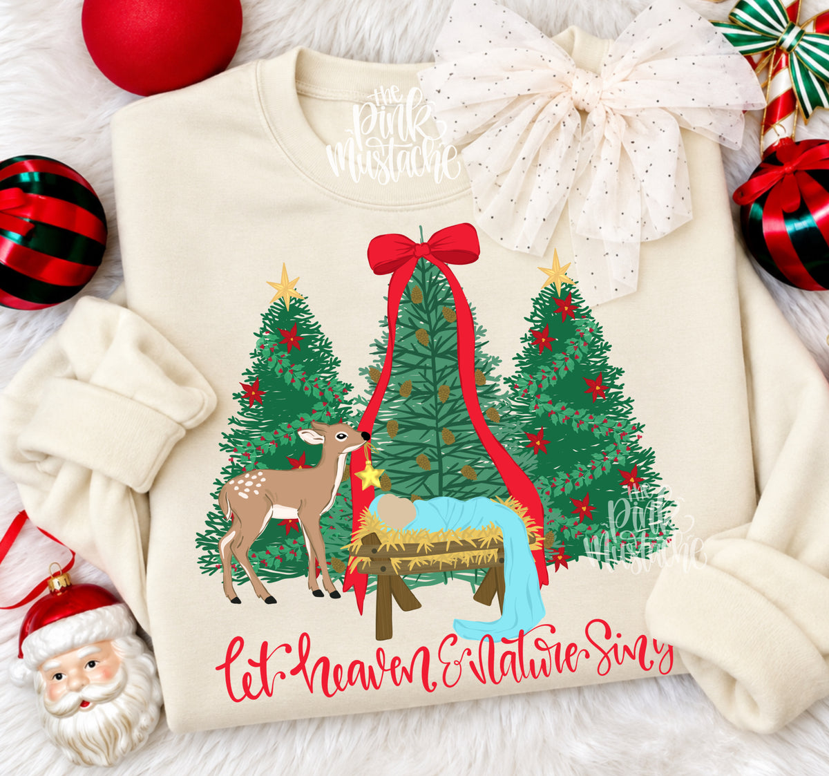 Mommy and Me Gildan or Bella Let Heaven And Nature Sing Nativity Christmas Tree Sweatshirt/ Toddler, Youth, and Adult Sizes/Holiday Sweatshirts