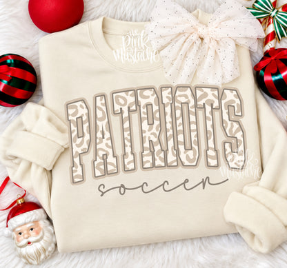 Bella or Gildan Patriots Lewisburg Leopard Print Soccer Sweatshirt / Youth and Adult Sizes/ Lewisburg -Desoto County Schools