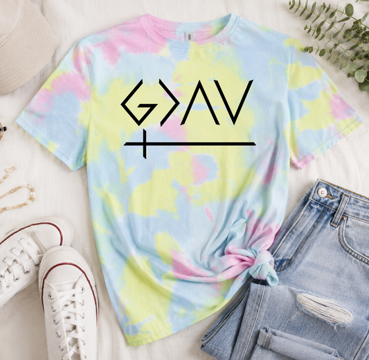 Tie Dye God Is Greater Than Your Highs and Lows Tee/ Religious Shirts/ Adult Sizes