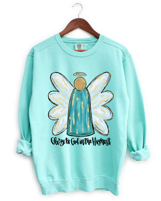 Comfort Colors Chalky Mint Glory To God In The Highest Sweatshirt - Adult Sizes - Christmas Angel Sweatshirt