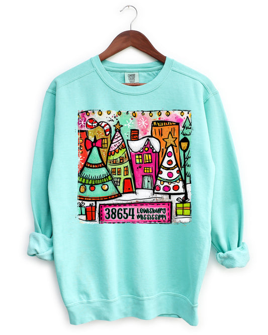 Comfort Colors Small Town Custom Zip Code and Town Sweatshirt/ Adult Sizes