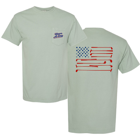 Have a Day Golf Comfort Colors Tee- Vintage Clubs Pocket Tee