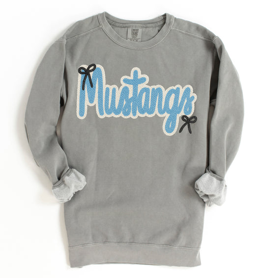 Mustangs Comfort Color Brand Faux Yarn Sweatshirt/ Adult Sizes - Youth Sizes will be Gildan Brand
