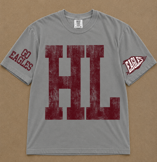 Custom Comfort Colors Horn Lake Eagles Spirit Wear Shirts/ Custom Sleeve Printed - Full Length Tee/ Youth and Adult Sizes