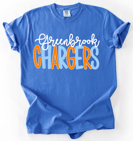 Greenbrook Chargers Shirt/ Comfort Colors Brand - Youth and Adult Sizes