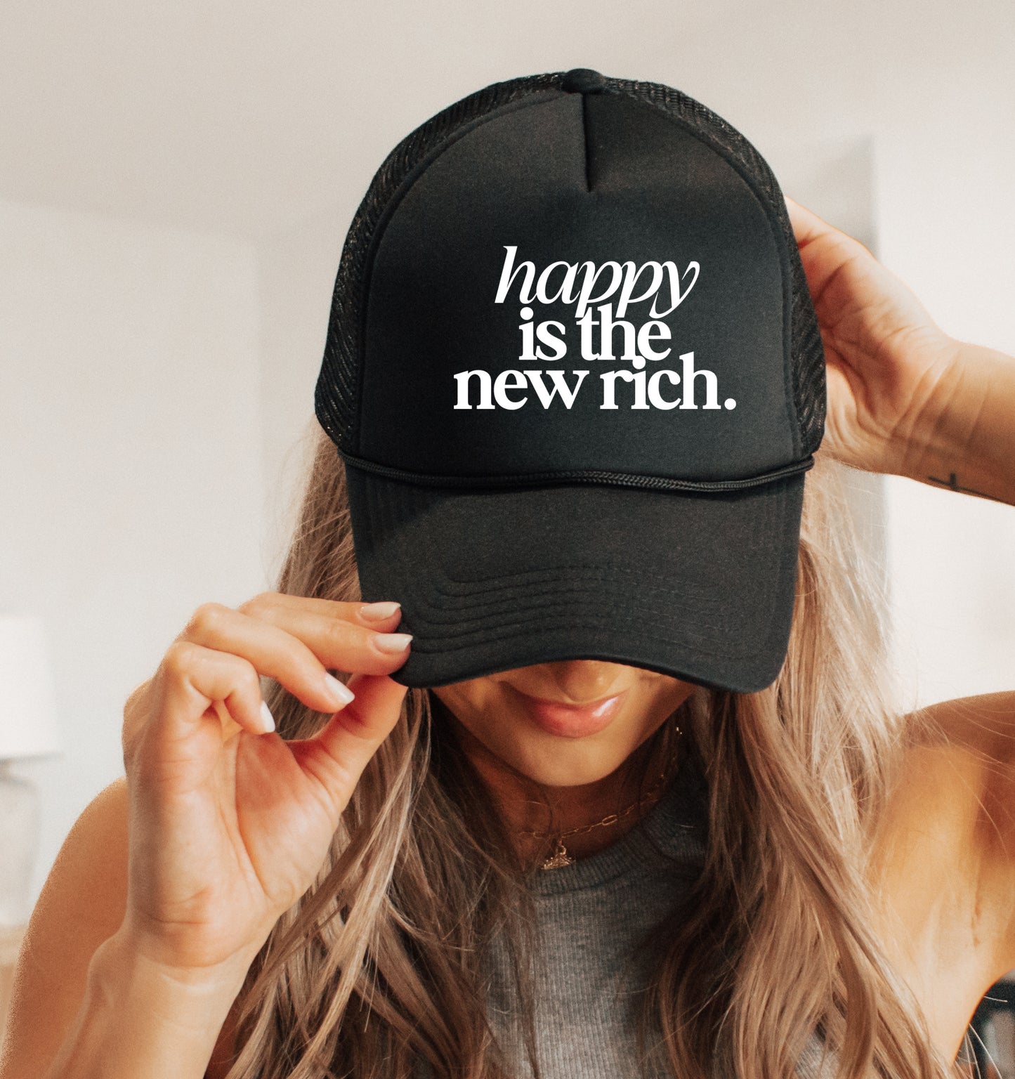 Happy is the New Rich- Trucker Hat/ Gifts for Her / Otto Trucker Hat