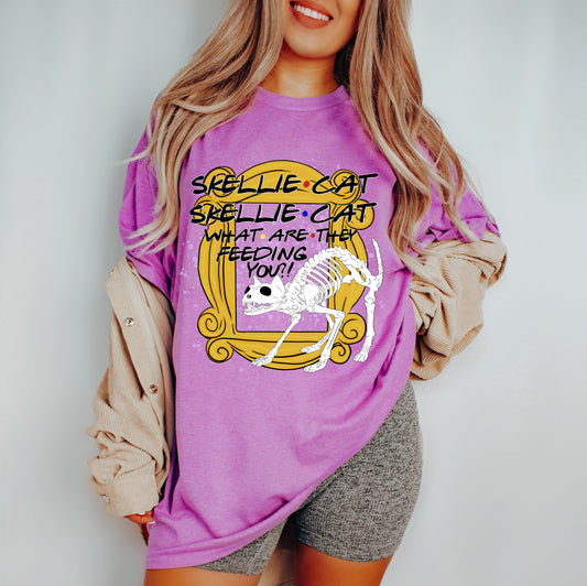 Soft Style Skellie Cat What Are They Feeding You Tee/Halloween Fall Shirt/  Adult Shirts