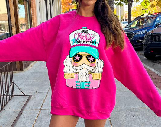 Bella or Gildan Will Crack Under Pressure Nutcracker Christmas Faux Glitter Sweatshirt/ Youth and Adult Sizes