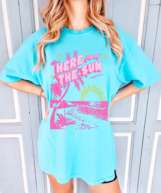 Comfort Colors Here Comes The Sun Tee/ Summer Vibes Vacation Summer Tee/ Cover Up