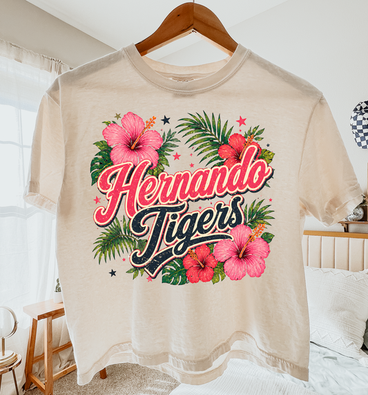 Comfort Colors Hernando Tigers Hawaiian Theme Boxy Crop or Full Length Tee