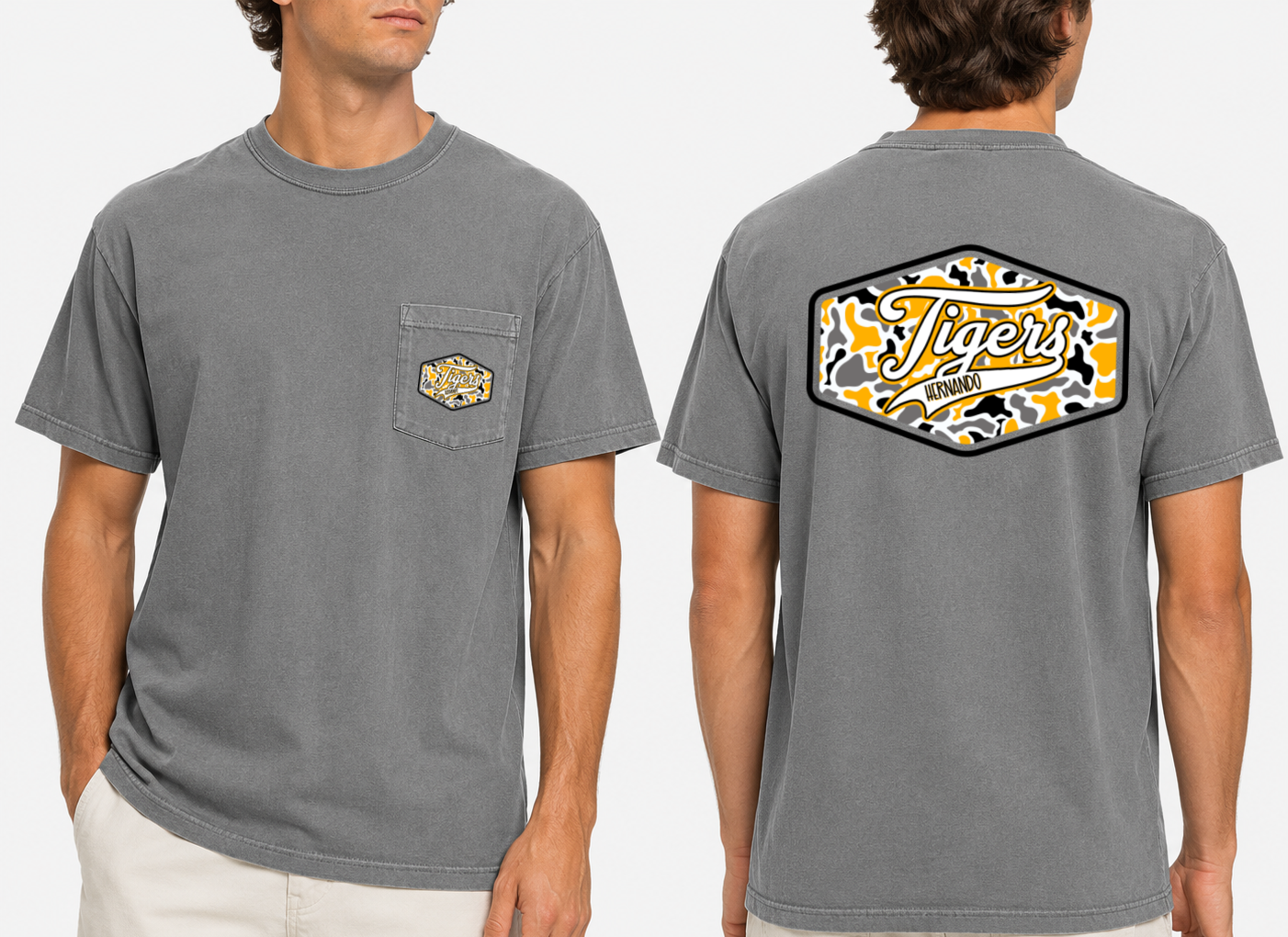Comfort Colors Hernando Camo Tigers Tee- Vintage Pocket Tee/ Youth Sizes will NOT have actual pocket
