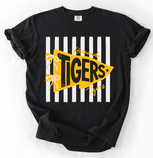 Comfort Colors or Gildan Softstyle Hernando Tigers Striped Pennant Tee/ Hernando Tigers Shirt/ Youth and Adult Sizes