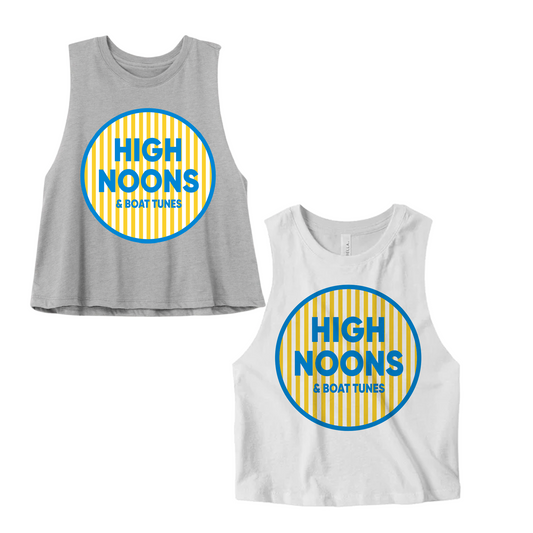 High Noons and Boat Tunes Summer Cropped Tank Top /  Adult Sizes / Lake Tank/ Multiple Colors