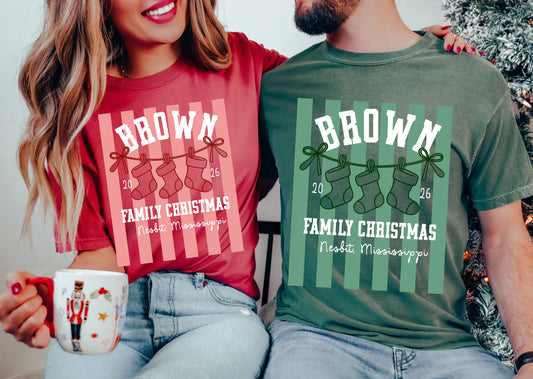 Comfort Colors or Gildan Softstyle Custom Stripe Family Christmas Shirts/ Perfect with Pajama Pants