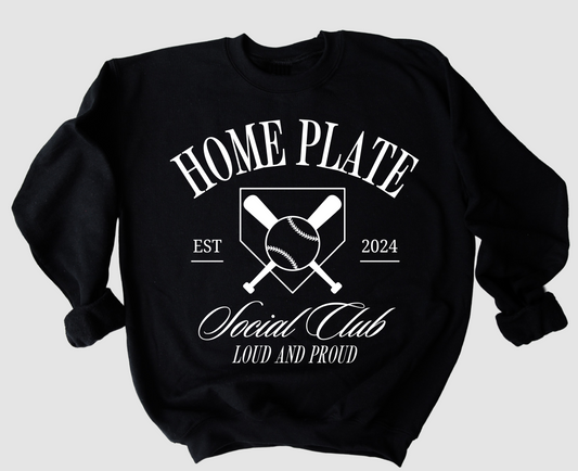 Black Home Plate Social Club Sweatshirt/ Gildan or Bella Canvas/ Baseball Mom Sweater/ Home Plate Social Club