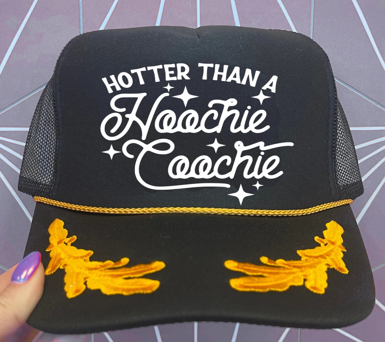 Hotter than a Hoochie Coochie Oak Leaves Trucker Hat