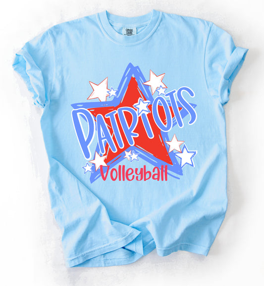 Lewisburg Volleyball Fundraiser - Comfort Colors Lewisburg Patriots Star Stripe Shirt/ Youth and Adult Sizes