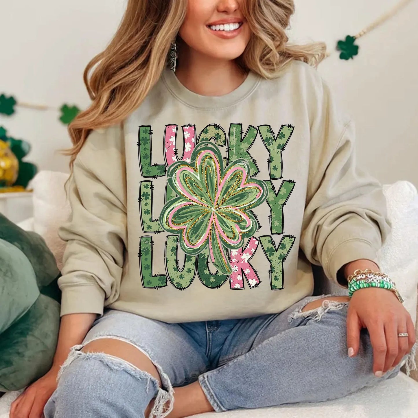 Gildan or Bella Lucky Stacked St. Patricks Day Sweatshirt/ Adult Sizes / St Patty's Day