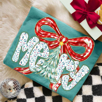 Red or Green Bella or Comfort Colors Merry Christmas Bow Tee