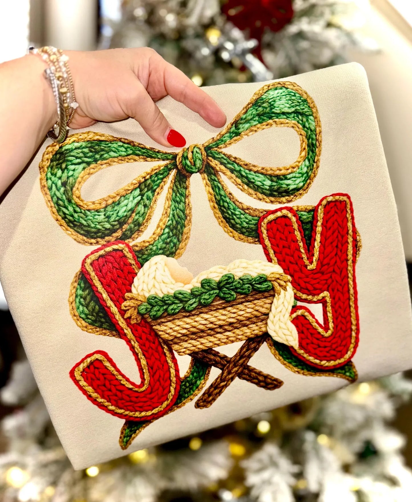 Comfort Colors or Bella Faux Yarn Joy Manger Christmas Tee / Youth And Adult Christmas T-Shirt