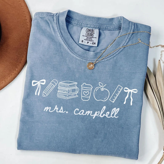 Custom Mrs/Miss/Ms -Personalized Teacher Shirt/ MULTIPLE COLOR OPTIONS/ Custom Comfort Colors or Bella Canvas - Mrs. Teacher Name Tee/ Teacher Gifts/ Teacher Team Shirts