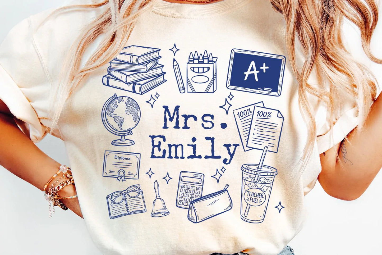 Comfort Colors Back To School Teachers Shirt/ Personalized Teacher Name Shirt/ Adult Sizes