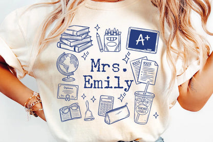 Comfort Colors Back To School Teachers Shirt/ Personalized Teacher Name Shirt/ Adult Sizes
