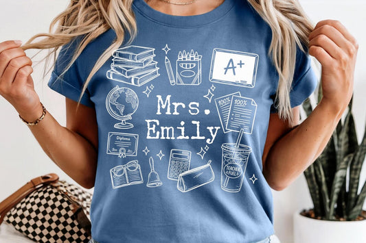 Comfort Colors Back To School Teachers Shirt/ Personalized Teacher Name Shirt/ Adult Sizes