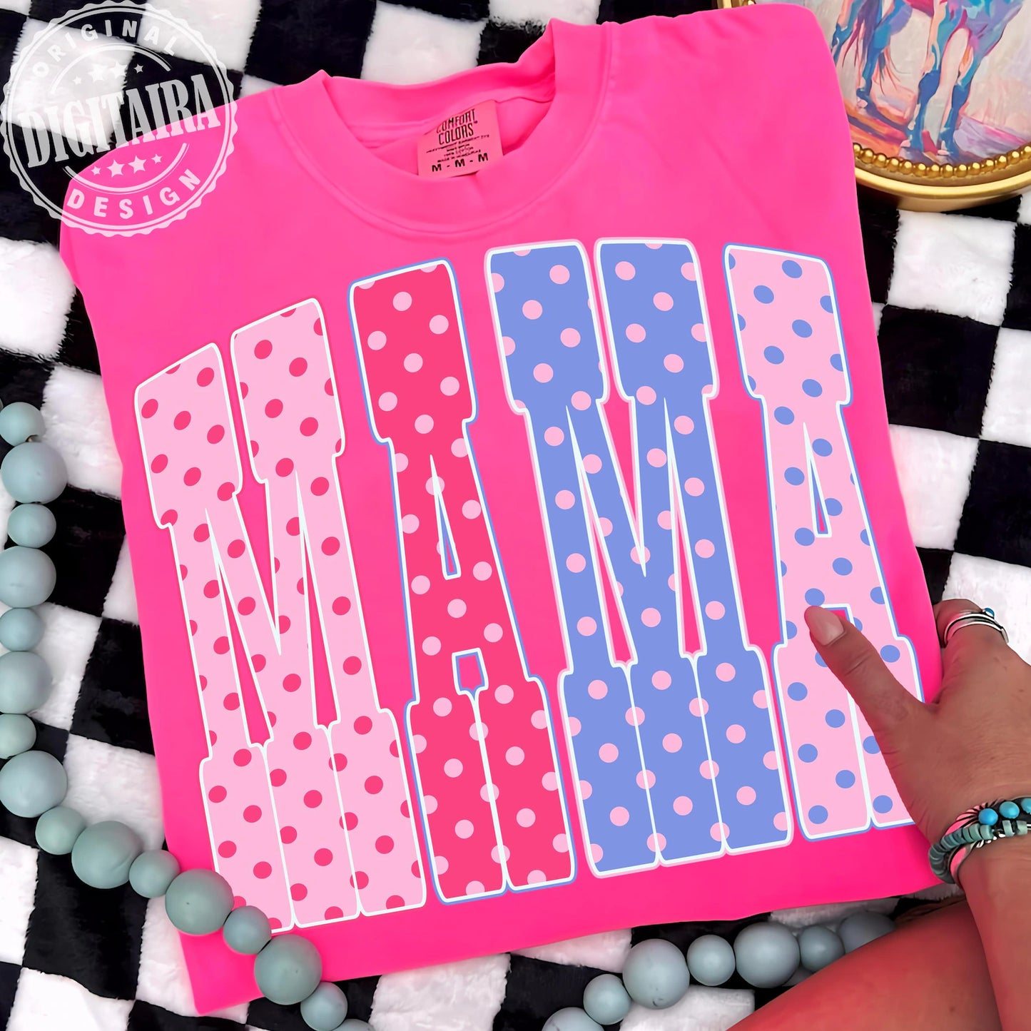 Pink Comfort Colors or Gildan Softstyle Mama Polkadot Shirt/ Gifts for Her/ Mothers Day Gift