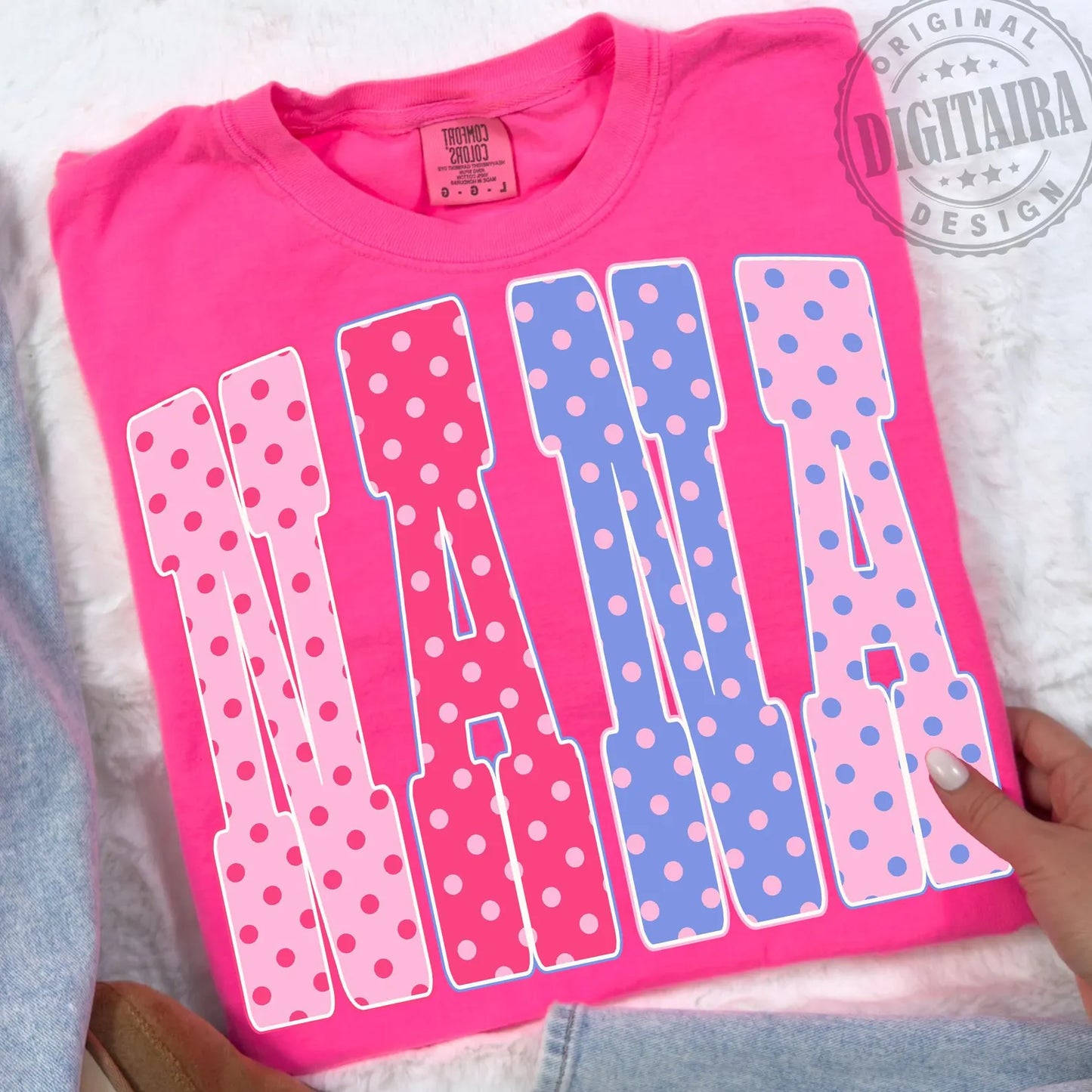 Pink Comfort Colors or Gildan Softstyle Nana Polkadot Shirt/ Gifts for Her/ Mothers Day Gift