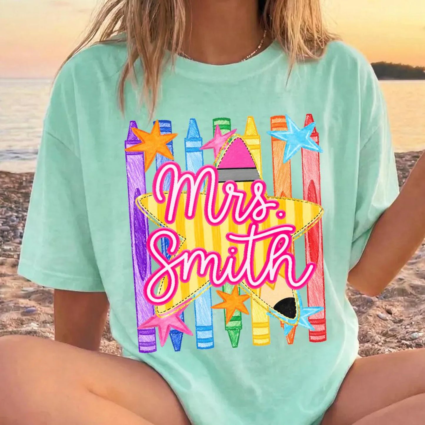 Comfort Colors Back To School Teachers Shirt/ Personalized Teacher Name Shirt/ Adult Sizes