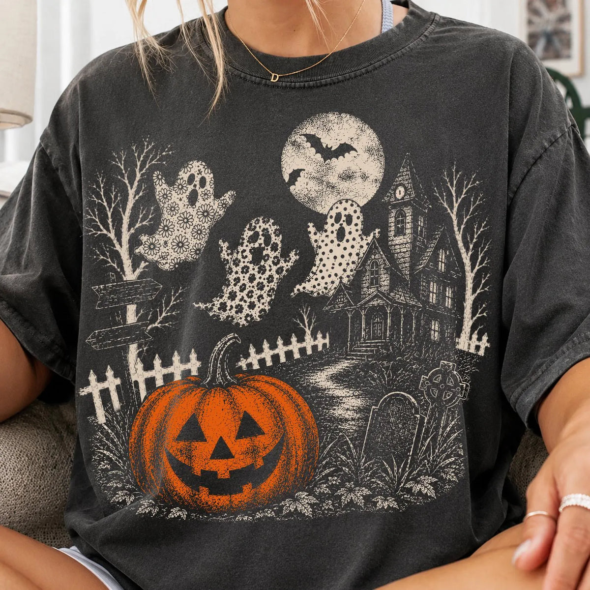 Comfort Colors  Halloween Cute Ghosts  Halftone Tee/Halloween Fall Shirt/ Youth and Adult Shirts