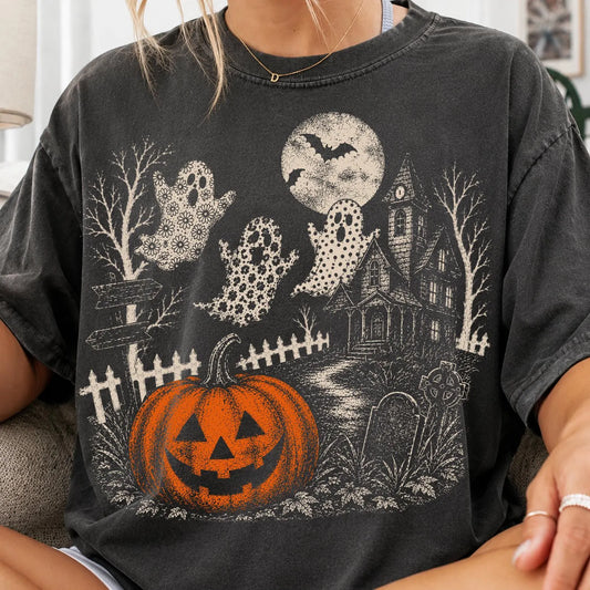 Comfort Colors  Halloween Cute Ghosts  Halftone Tee/Halloween Fall Shirt/ Youth and Adult Shirts