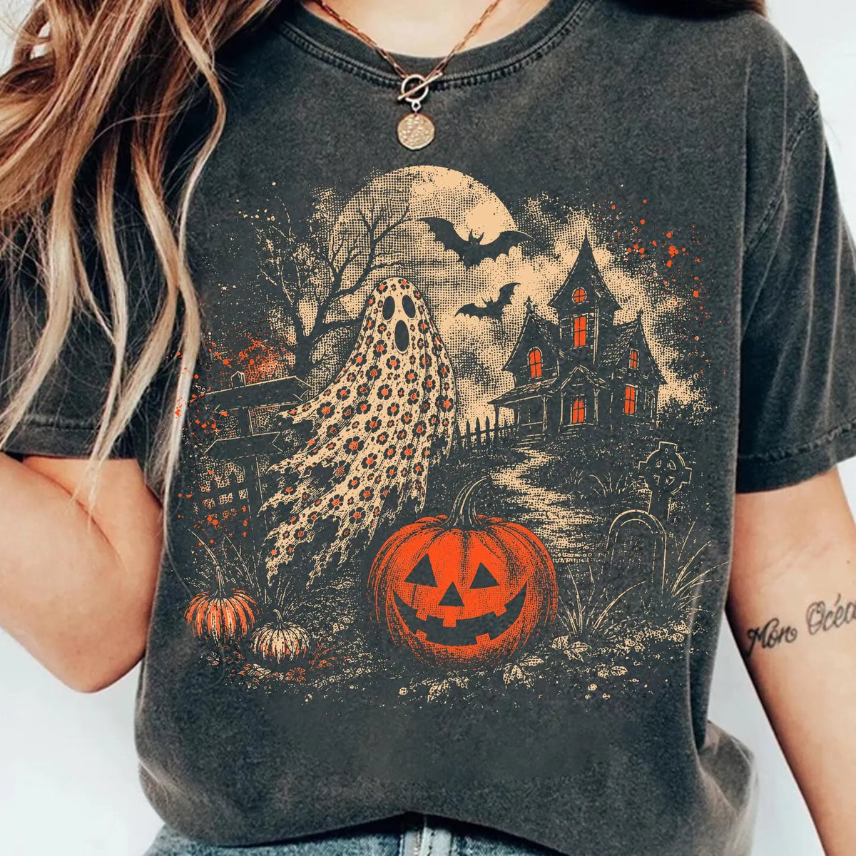 Comfort Colors  Halloween Leopard Halftone Tee/Halloween Fall Shirt/ Youth and Adult Shirts