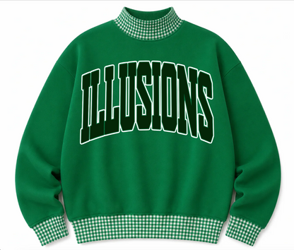 Gingham School Spirit Illusions or Any Other  Mascot/Team Mock Neck Sweatshirt - Completely Customizable/ Game Day Sweatshirts