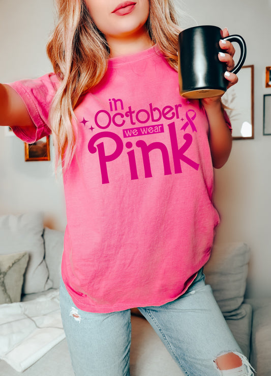 Comfort Colors In October We Wear Pink Tee / Youth and Adult Sizes/ Pink Shirt