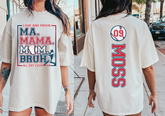 Front/Back Comfort Colors or Bella Canvas Baseball Personalized Name Number Ma Mama Mom Bruh ShirtTee/ Baseball Mom Shirt