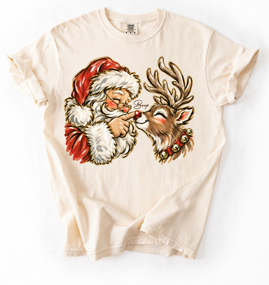 Youth and Adult Vintage Santa Reindeer Boop Christmas Shirt/ Comfort Colors or Bella/ Youth and Adult Sizes