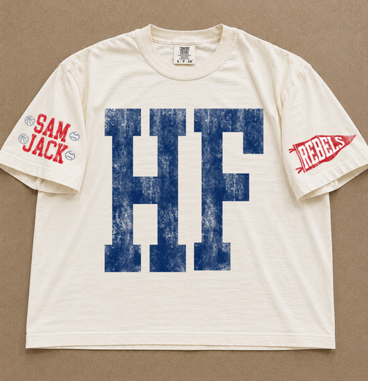 HIckory Flat Rebels Custom Name and Sports Shirt/Comfort Colors Boxy Crop/ Adult Sizes