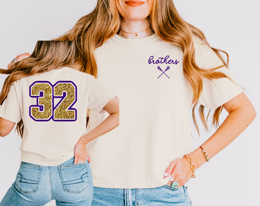 Ivory Boxy Crop - Brothers LAX Tee- Custom Number / Front and Back Design