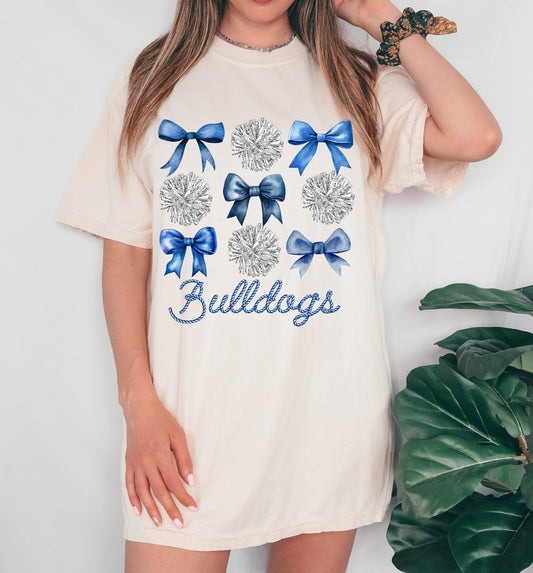 Bulldogs Cheer Coquette Bow Shirt/ Bella or Comfort Colors Brand Tee